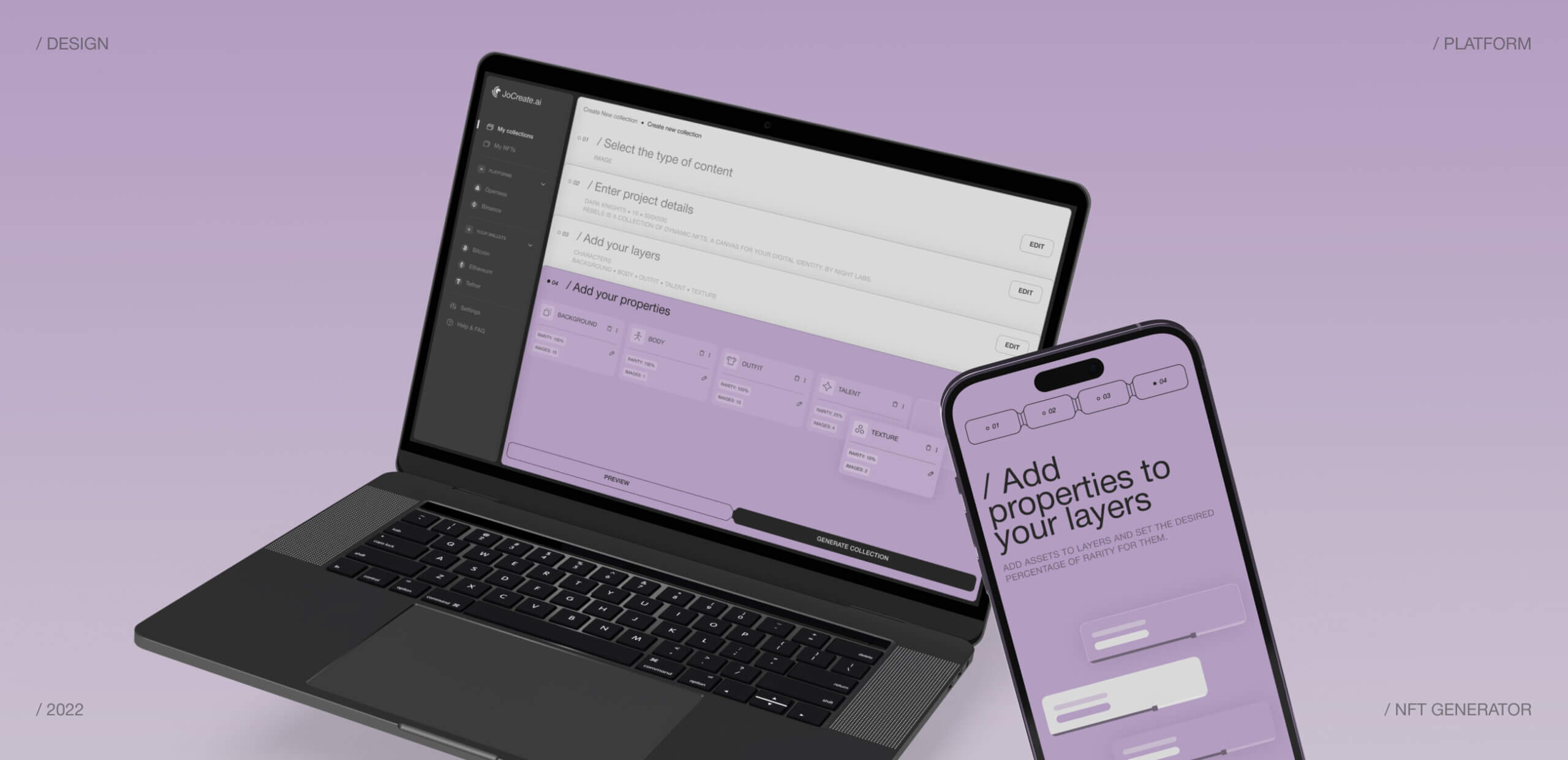 JoCreate – Application for creating NFT collections - Website Development - Photo 1