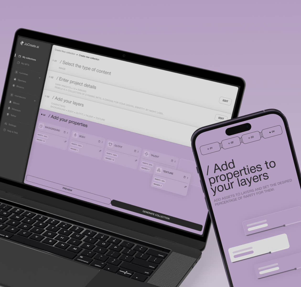 JoCreate – Application for creating NFT collections - Website Development - Photo